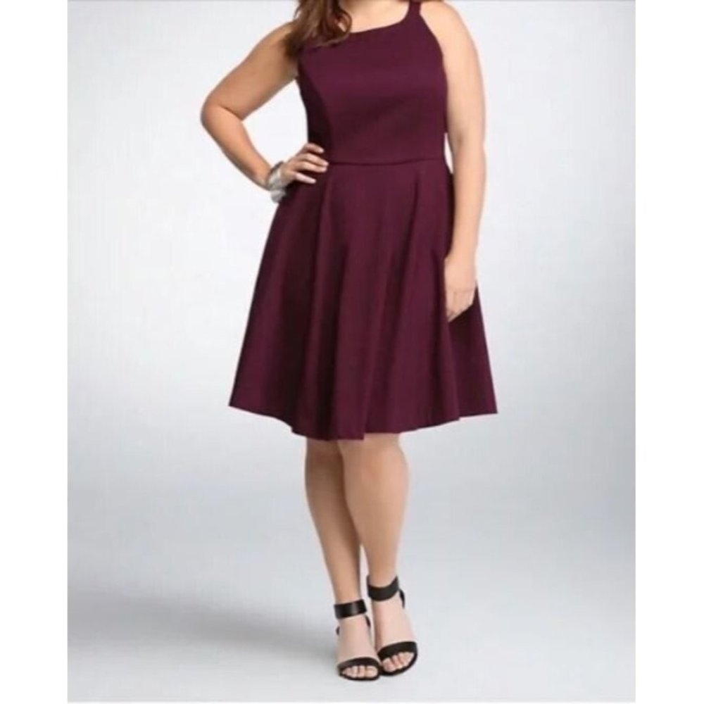 Torrid Dress Womens 20 Fit and Flare Skater Sleeveless Exposed Zipper (Burgundy)